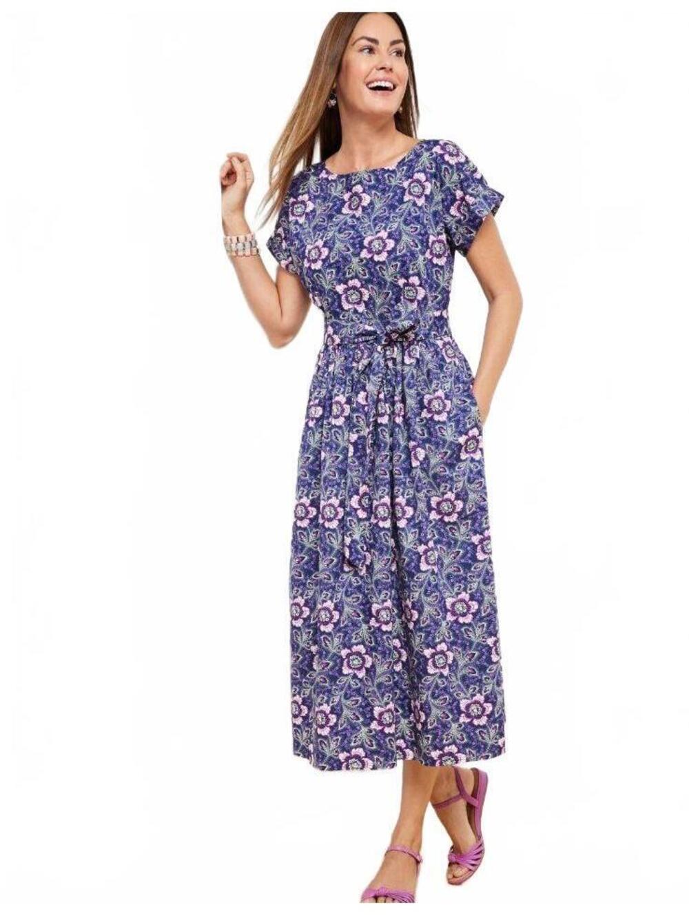 Talbots Fit & Flare Dress Lexington Floral midi Dress Size 14 P purple Preppy